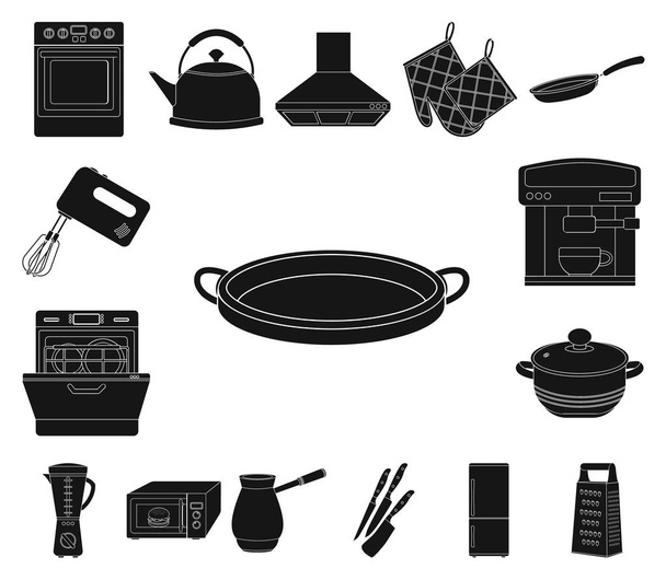 Kitchen equipment black icons in set collection for design. Kitchen and accessories vector symbol stock web illustration. - Vector, afbeelding