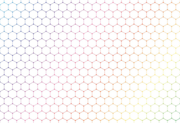 Abstraktní barevné šestiúhelníky bezešvé vzor na bílém pozadí a textury. Šestihranný čáry jsou čisté s tečkami v křížové body. Vektorové ilustrace - Vektor, obrázek