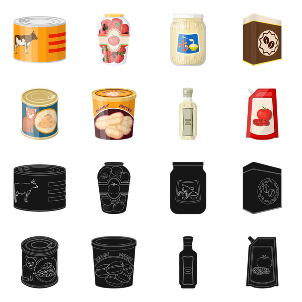 Progettazione vettoriale di lattina e cibo segno. Set di illustrazione vettoriale del contenitore e del pacchetto
. - Vettoriali, immagini
