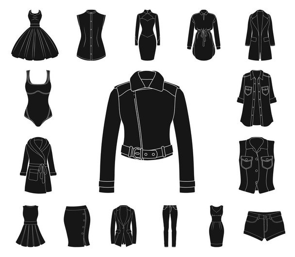 Womens Clothing black icons in set collection for design.Clothing Varieties and Accessories vector symbol stock  illustration. - Vecteur, image