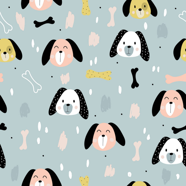 Seamless pattern with cute little dogs, great for baby prints. For print. Hand-drawn. - Vector, afbeelding