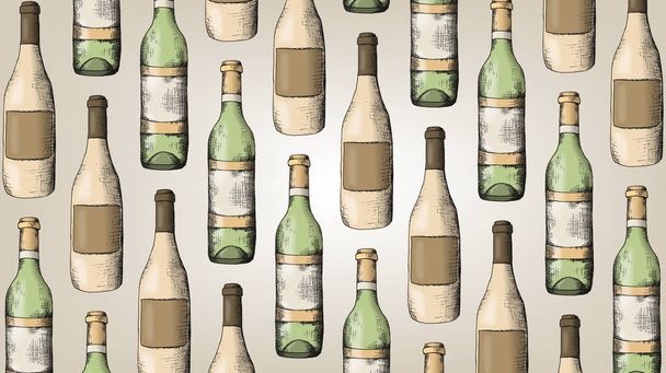 Ilustracja wektorowa styl Vintage szkic wzór butelek wina - Wektor, obraz