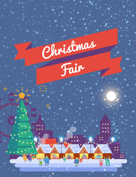 Christmas market and holiday fair posters. Flat vector illustration. - Vector, Image