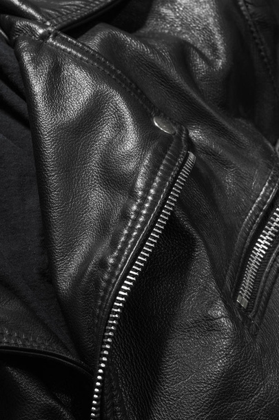 black leather jacket close up - Photo, image