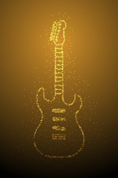 Abstract Geometric Bokeh circle dot pixel pattern Electric Guitar shape, music instrument concept design gold color illustration isolated on brown gradient background with copy space, vector eps 10 - Vector, Image