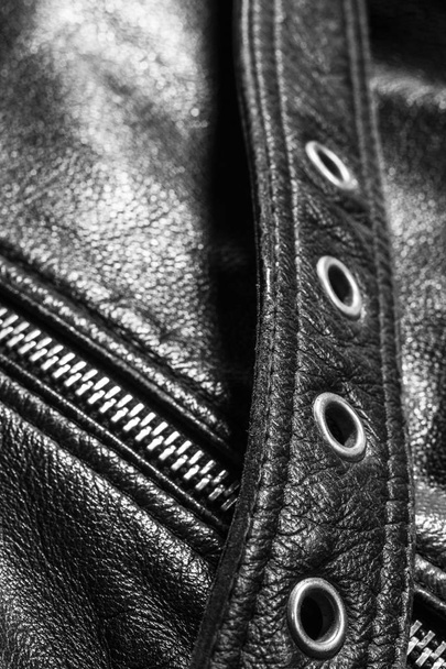 black leather jacket close up - Foto, afbeelding