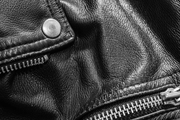 black leather jacket close up - Foto, Imagem