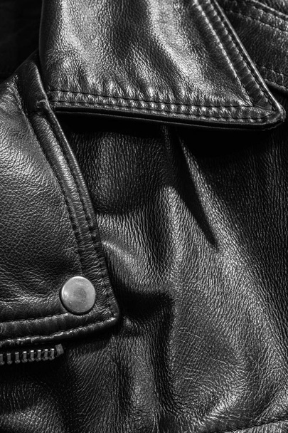 black leather jacket close up - Photo, Image