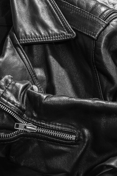black leather jacket close up - 写真・画像
