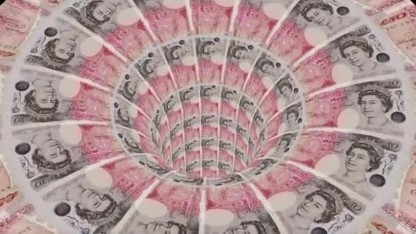 british pound wormhole funnel tunnel flight seamless loop animation background new quality finance business cool nice beautiful 4k stock video footage - Footage, Video