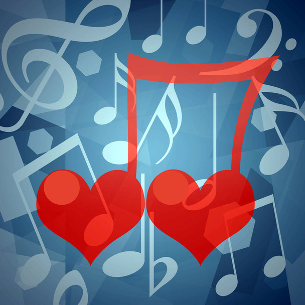Два романтических любящих сердца вместе в качестве музыкальной ноты
 - Фото, изображение