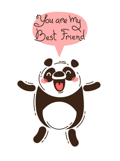 Cheerful panda screams You are my Best Friend. Vector illustration in cartoon style - Vector, Image
