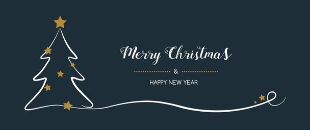 Vintage Christmas banner with hand drawn tree. Vector. - Vector, Image