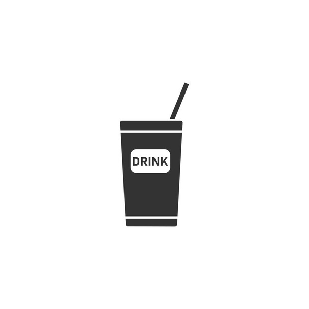 Disposable soda cup. Black Icon Flat on white background - Vektör, Görsel