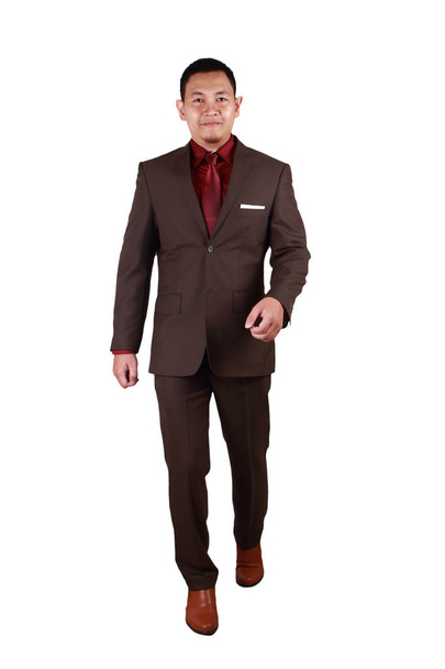 Full body portrait of Asian businessman in formal suit isolated on white. Front view of successful man gentleman business person standing walking  - Φωτογραφία, εικόνα