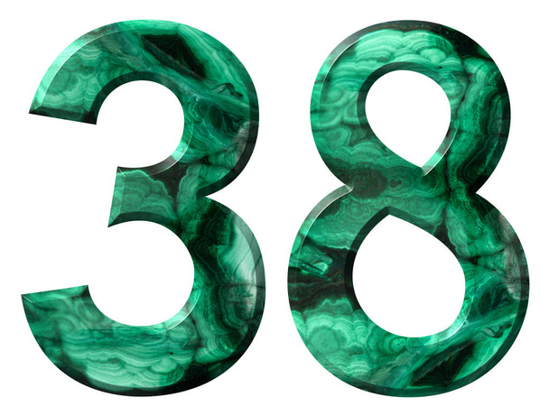Chiffre arabe 38, 38, de malachite naturelle verte, isolé sur fond blanc
 - Photo, image