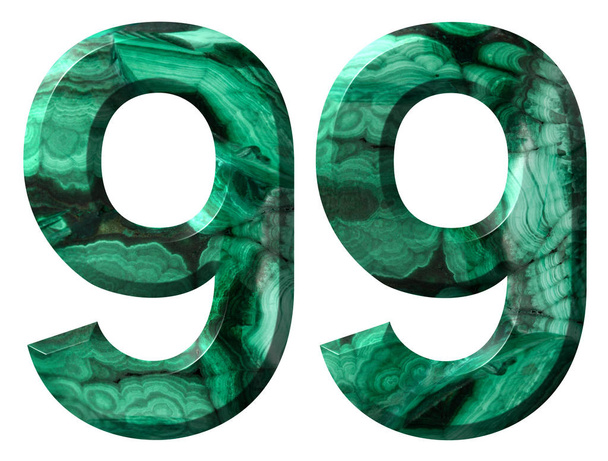 Arabské číslice 99, devadesát devět, z přírodní zelený malachit, izolované na bílém pozadí - Fotografie, Obrázek