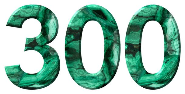 Numeral árabe 300, trescientos, de malaquita verde natural, aislado sobre fondo blanco
 - Foto, Imagen