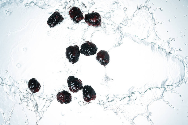 Blackberries Water Splash on white background - Фото, изображение