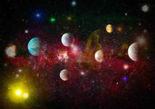 Gezegen ve galaksinin yıldızları serbest uzayda. Bu görüntünün elementleri NASA tarafından desteklenmektedir . - Fotoğraf, Görsel