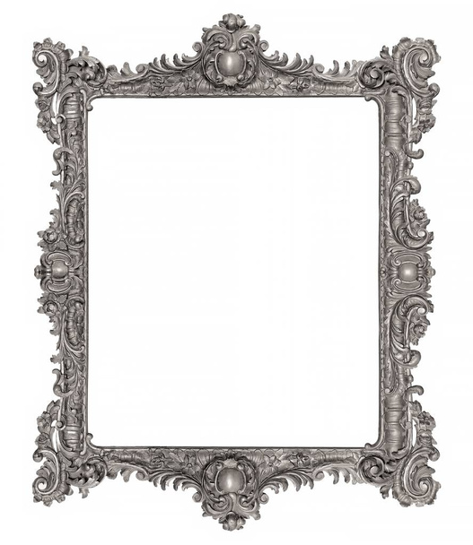 Marco de plata para pinturas, espejos o fotos aisladas sobre fondo blanco - Foto, Imagen