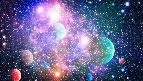 自由空間にある惑星と銀河の星。NASAによって提供されたこの画像の要素 . - 写真・画像