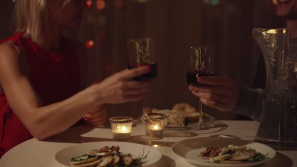 Young beautiful couple having romantic dinner at home - Imágenes, Vídeo