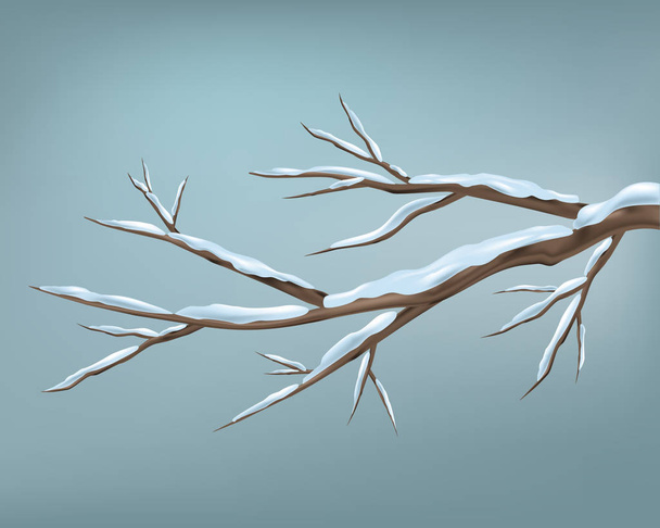 Winter branch of tree and snow seasonal vector image. Vector design, winter landscape greeting card.  - Vector, Image