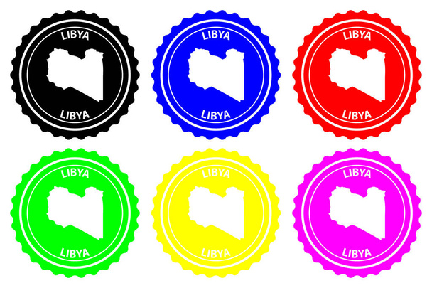 Libya - kumileima - vektori, Libyan valtio karttakuvio - tarra - musta, punainen, sininen, vihreä, keltainen, violetti
 - Vektori, kuva