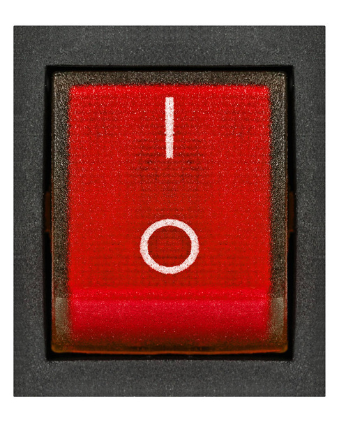 Roter Netzschalter, isoliert auf weißem Hintergrund, mit Clipping-Pfad - Foto, Bild