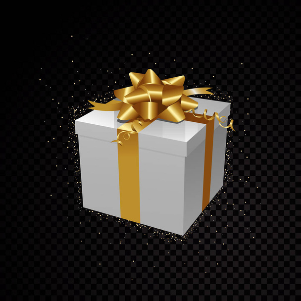 Χρυσή διάνυσμα 3d κουτί δώρου που απομονώνονται σε μαύρο φόντο - Διάνυσμα, εικόνα
