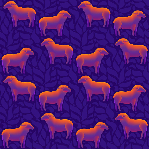 A flock of sheep seamless pattern. Shiny Sheep isolated on blue. Modern design. Vector illustration. - Vector, imagen