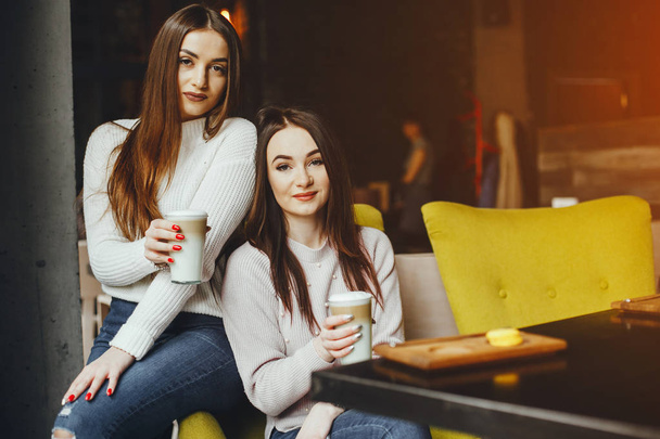 girls in cafe - Фото, изображение