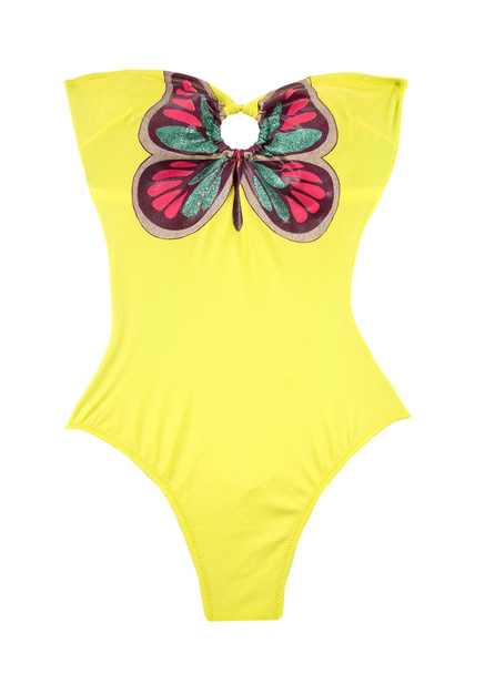 gele badpak met grote glitter vlinder - Foto, afbeelding