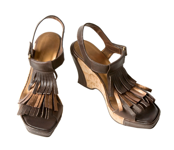 klín třásněmi kožené sandály - Fotografie, Obrázek