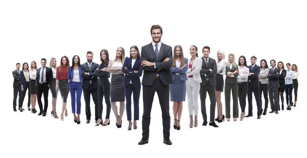 leader standing on the background of a large business team - Photo, Image