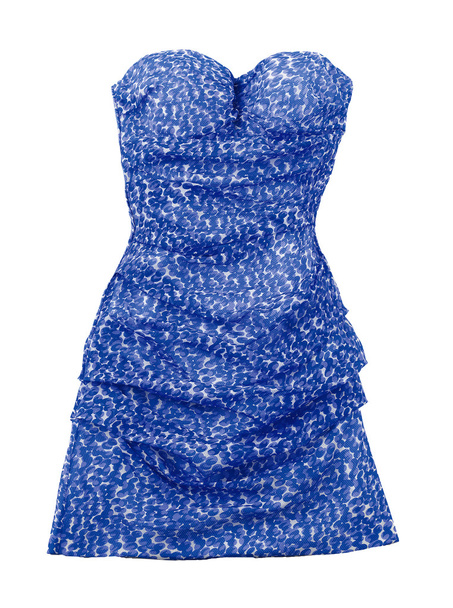 パフのストラッ プレスの小石ブルーのドレス - 写真・画像