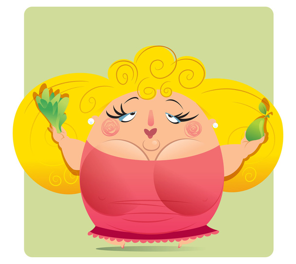 Толстая женщина на диете
 - Вектор,изображение