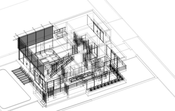 αρχιτεκτονικά σχέδια 3d απεικόνιση - εικονογράφηση - Φωτογραφία, εικόνα