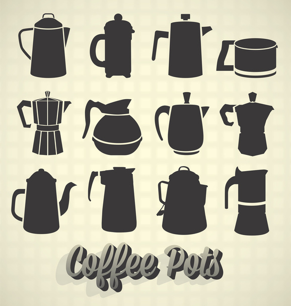 Conjunto de vetor: Vintage café pote ícones de silhueta
 - Vetor, Imagem