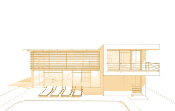 Haus Gebäude architektonische Zeichnung 3D-Illustration - Foto, Bild