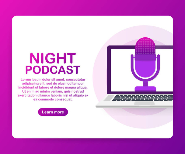 Éjszakai Podcast ikon, vector szimbólum elszigetelt background színes lapos izometrikus stílusban. Vektoros illusztráció. - Vektor, kép