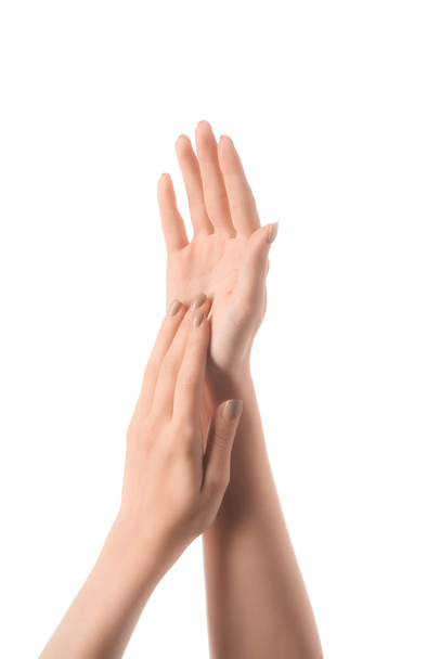 beyaz izole kadın eller dokunmadan kısmi görünümünü - Fotoğraf, Görsel