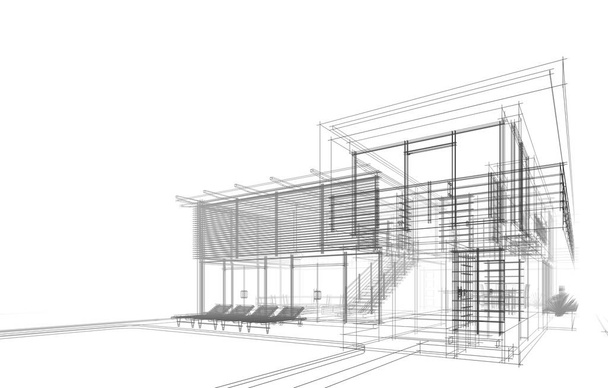 Edificio de la casa dibujo arquitectónico 3d ilustración
 - Foto, Imagen