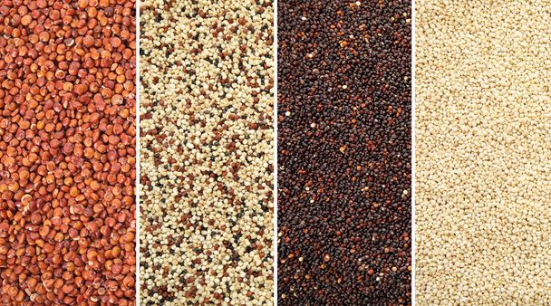 Set with different types of quinoa, top view - Foto, Imagem