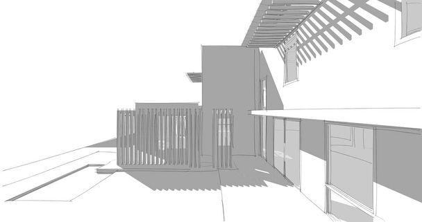 Haus Konzept Skizze 3D Illustration - Foto, Bild