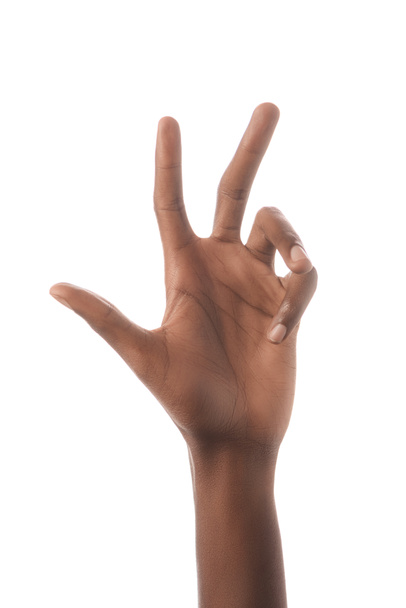 afro-amerikai embermás mutatja 3-as szám a jelnyelv elszigetelt fehér vágott - Fotó, kép