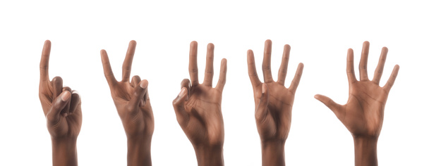 collage de hombre afroamericano mostrando números con las manos aisladas en blanco
 - Foto, Imagen