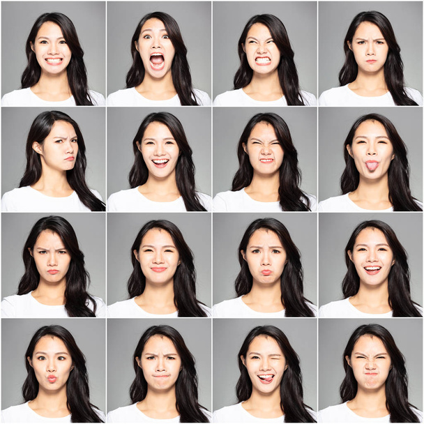 collage con diferentes emociones en la misma mujer joven
 - Foto, Imagen