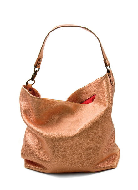 Copper metallized leather purse with red lining - Photo, Image